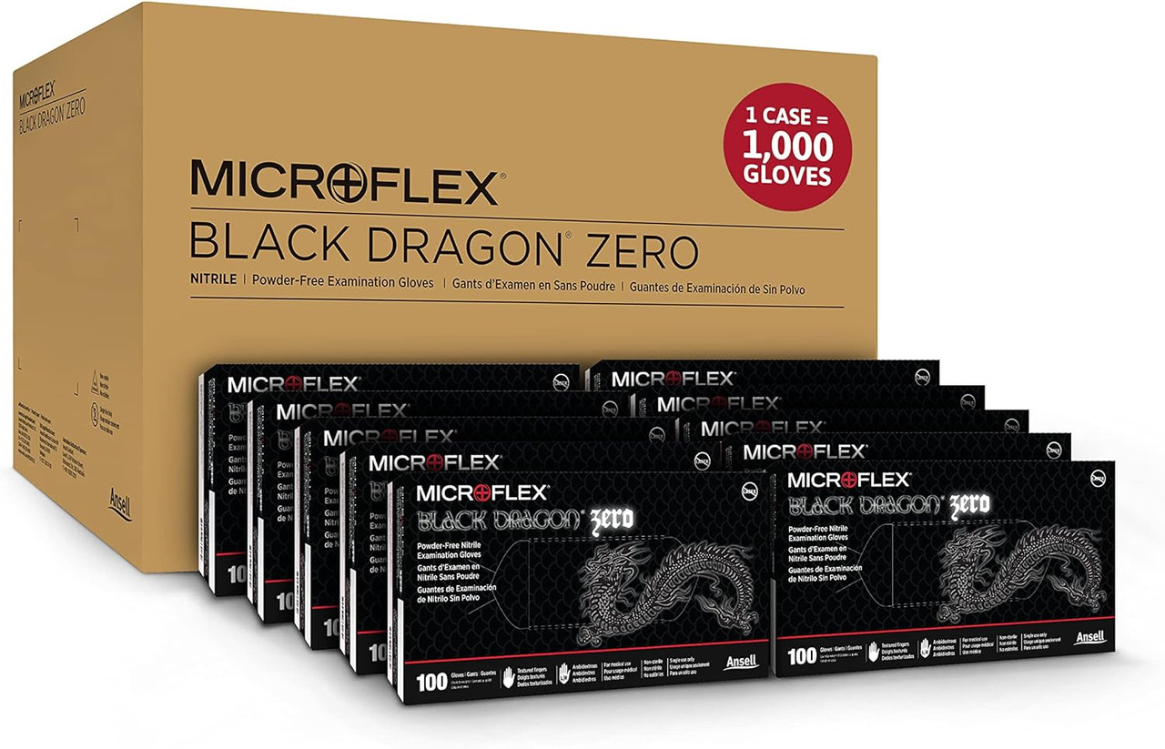 Microflex Black Dragon Zero BD-100N Black Nitrile Exam Gloves