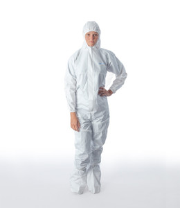 Ansell® BioClean-D™ CleanTough™ BDFC Coveralls with Hood & Attached Boots, Class 10 (ISO 4), White, Non-Sterile