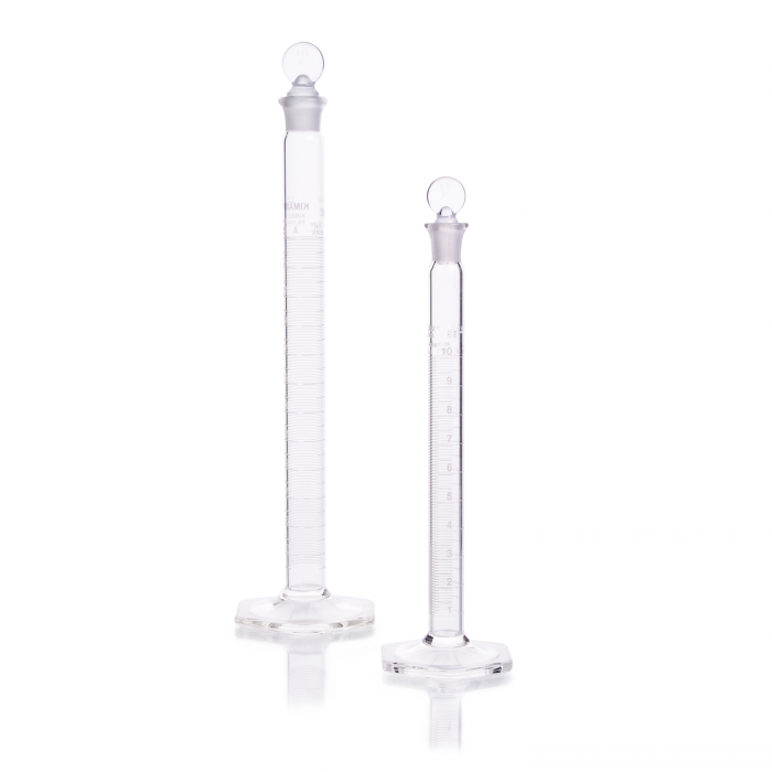 KIMBLE® KIMAX® Graduated Mixing Cylinders, Class A, TC, Serialized and Certified, with Pennyhead Glass Stopper