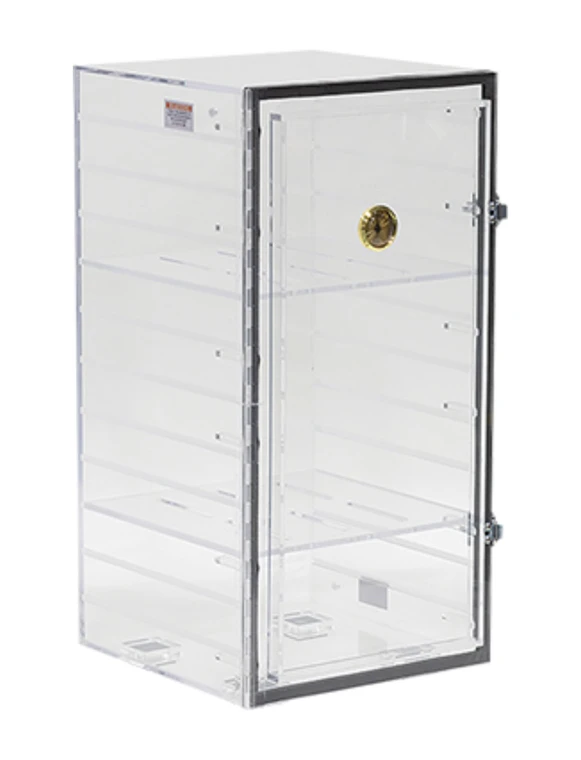 Plas-Labs® 861.5-CG Acrylic Desiccator with Gas Port; 12"W x 12"H x 24"D | 4 Perforated Shelves (Single Cubicle)