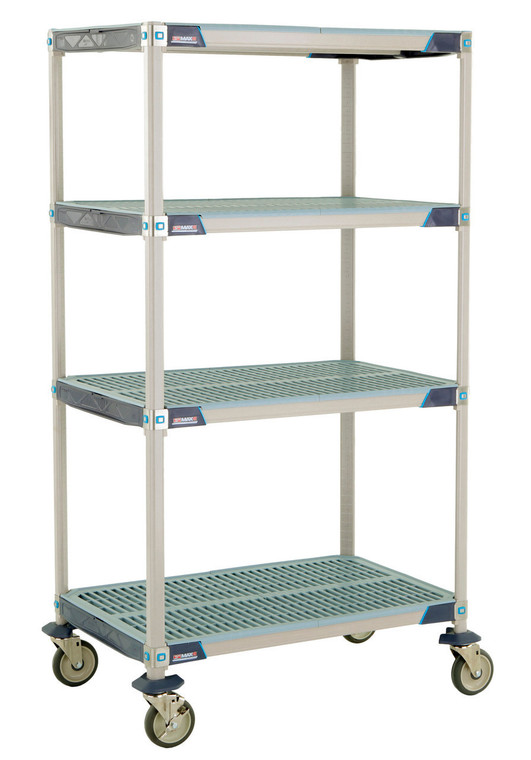 MetroMax™ i X556EGX3 4-Shelf Industrial Plastic Shelving Mobile Cart®®, Open Grid Shelves, 24" x 48" x 67.3125"