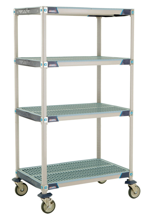 MetroMax™ i X336EGX3 4-Shelf Mobile Industrial Plastic Shelving Cart®®, Open Grid Shelves, 18" x 36" x 67.3125"