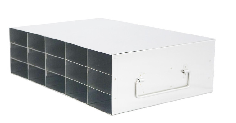 Stainless Steel Upright Freezer Rack for 80 Place Tube Boxes, 5 x 3 Configuration, 15 Box Capacity