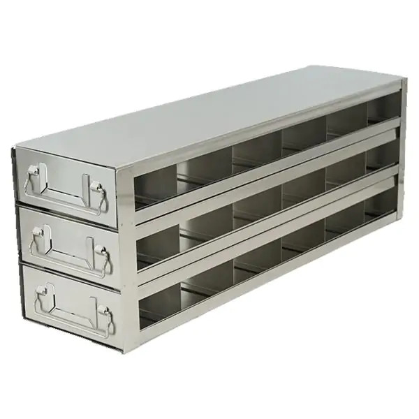 Upright Stainless-Steel Freezer Rack for 50-Cell Hinged Top Plastic Boxes, 6 x 5 Configuration, 30 Box Capacity