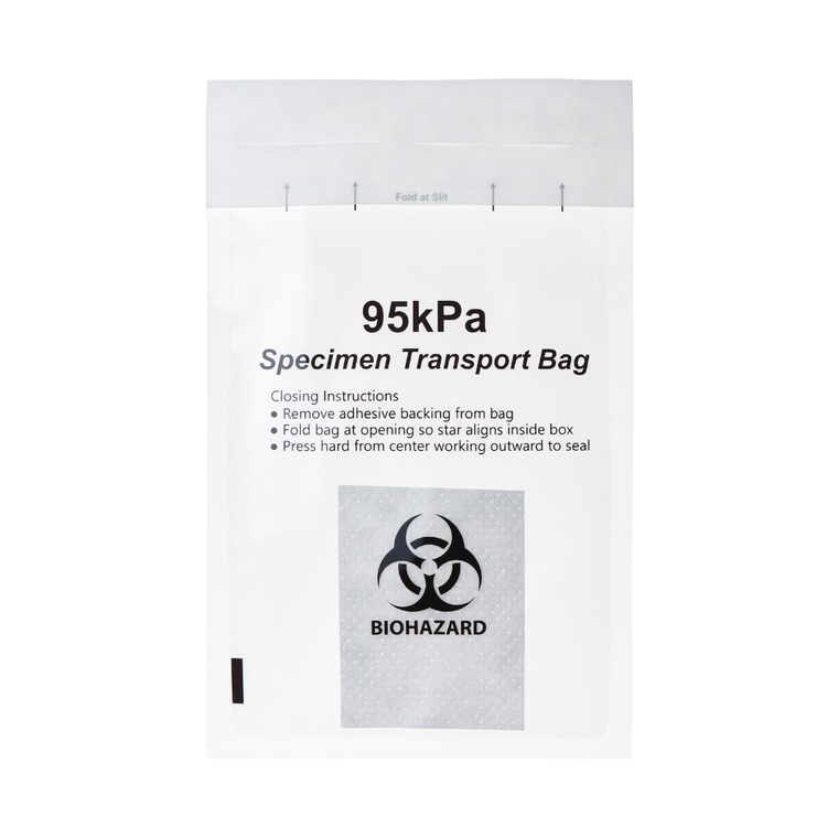 95 kPa Compliant Biohazard Specimen Transport Bags with Absorbent Pad (3"x3"), PP, 0.145 mm Thickness