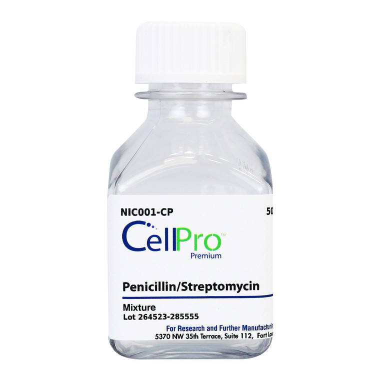 Penicillin/Streptomycin Solution, 50 Milliliters | CAS Number(s): 3810-74-0, 69-57-8, 7647-14-5, 7732-18-5