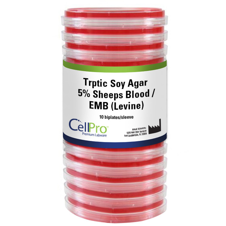 Tryptic Soy Agar (TSA) with 5% Sheep Blood / EMB (Levine), Biplate, 10/Pk