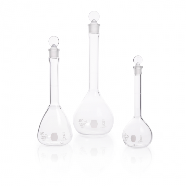 KIMBLE® KIMAX® Volumetric Flask, Class B, with Pennyhead Glass Stoppers