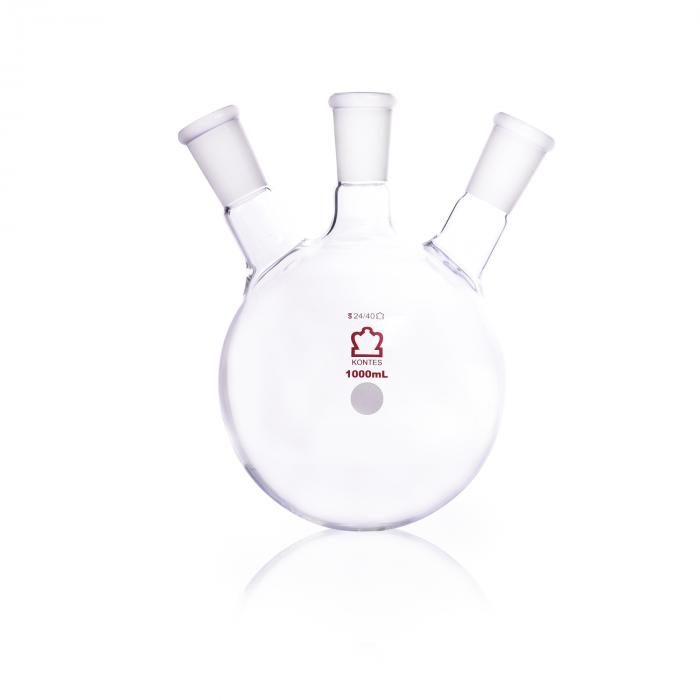 KIMBLE® KONTES® 1000mL Angled, Three Neck, Round Bottom, Flasks, 1/Case