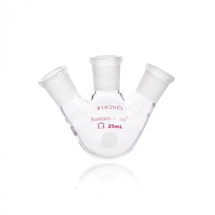 KIMBLE KONTES 25mL Angled, Three Neck, Round Bottom, Flasks