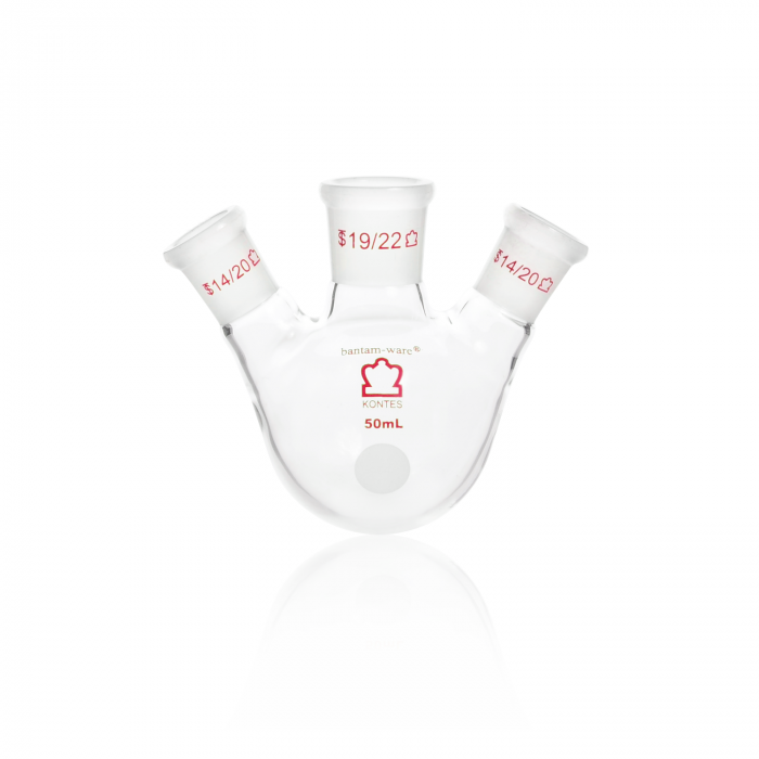 KIMBLE KONTES 50mL Angled, Three Neck, Round Bottom, Flasks