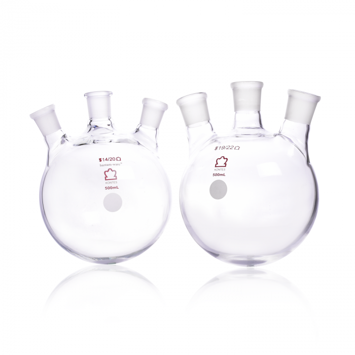 KIMBLE® KONTES® 500mL Angled, Three Neck, Round Bottom, Flasks, 1/Case