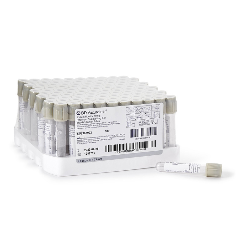BD® 367922 Vacutainer™ Plus Plastic Fluoride Blood Collection Tubes, 13 x 75mm, 4mL Draw Volume, Paper Label and Grey Hemogard™ Closure, 1000/Case