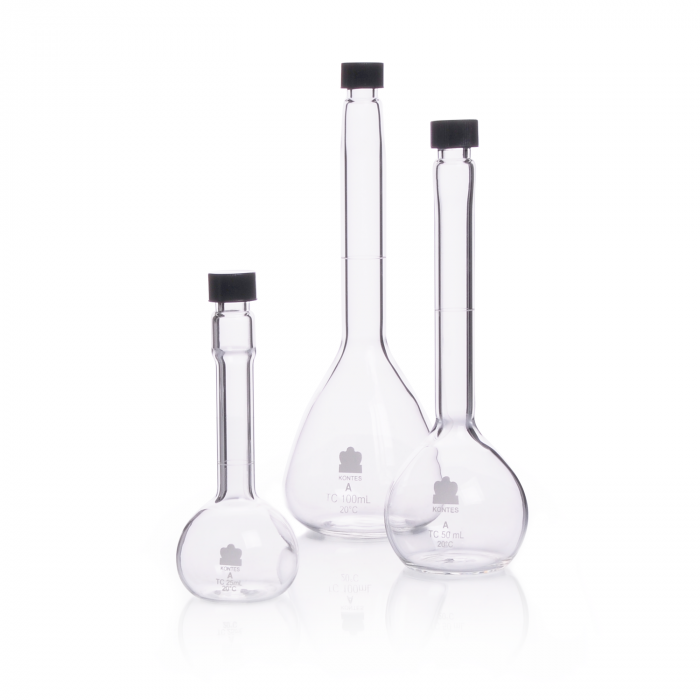 KIMBLE® KONTES® Volumetric Flasks, Class A, with Screw Cap, 13-425 Thread, 1/Case