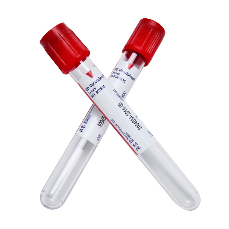 BD® 367814 Vacutainer™ Plus Plastic Serum Blood Collection Tubes for Serum Determination, 13 x 100mm, 5mL Draw Volume, Paper Label and Red Hemogard™ Closure, 1000/Case
