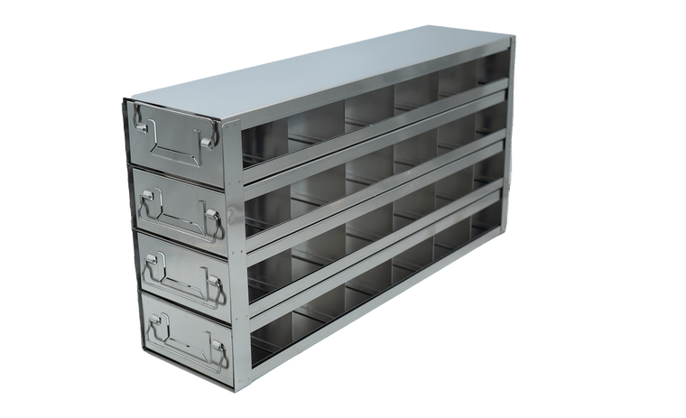 Stainless Steel Upright Freezer Drawer Rack for MATRIX Boxes, FluidX Boxes & Micronic Racks – 24 Box Capacity