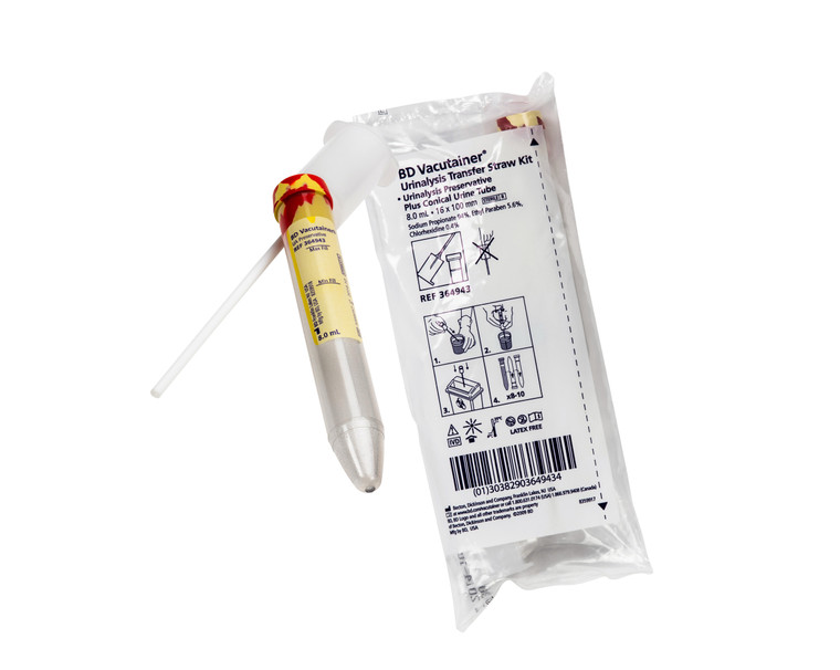 BD® 364943 Vacutainer™ Urine Specimen Collection Kit, 8 mL Draw Volume, Plastic Collection Tube Sterile, 200/Case