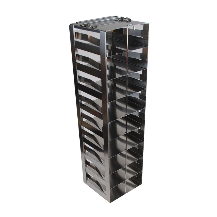 Stainless Steel Freezer Racks for 2" Boxes, Vertical Configuration, with Spring Clip, 9 Box Capacity