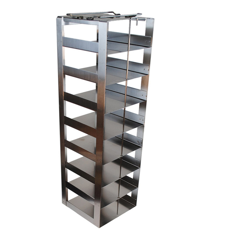 Stainless Steel Freezer Racks for 50 Cell Hinge Lid Storage Boxes, Vertical Configuration, 8 Box Capacity