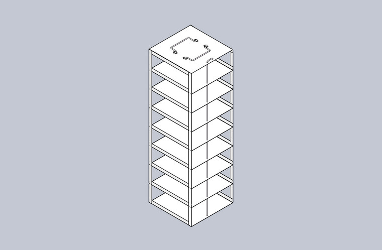 Aluminum Freezer Racks for 2" Standard Boxes, Vertical Configuration, 8 Box Capacity