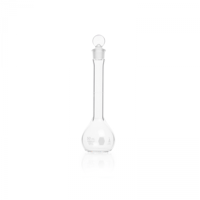 KIMBLE® KIMAX 50mL Volumetric Flask, Class A, Wide-Mouth, with Pennyhead Glass, 6/Case