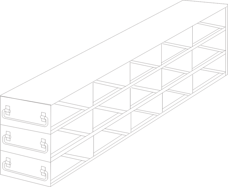 Upright Freezer Drawer Rack for 0.2mL Tube 96-Well PCR Boxes, 5x3 configuration, 15 Box Capacity