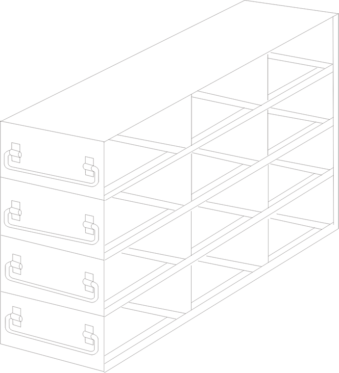 Upright Freezer Rack for 100- Place Slide Boxes, 3 x 4 Configuration, 12 Box Capacity