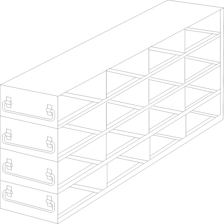 Upright Freezer Rack for 100- Place Slide Boxes, 4 x 4 Configuration, 16 Box Capacity