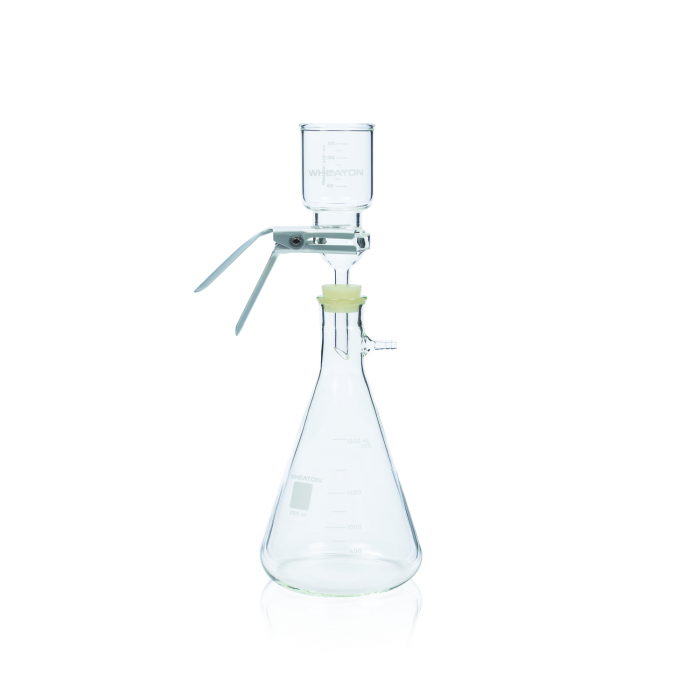 WHEATON® 47mm Filtration Assembly With No. 8 Stopper and PTFE Faced Support Base and Funnel, 1000 mL, 1/Case