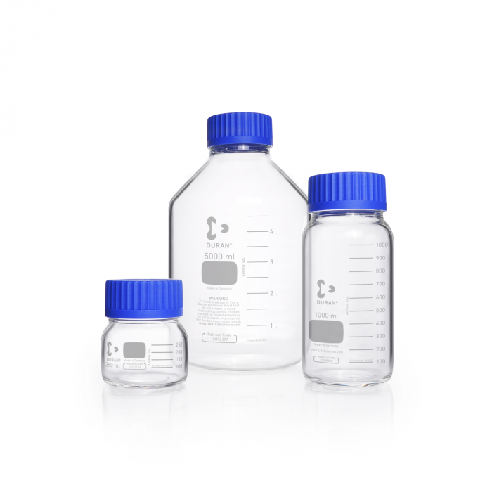 DURAN® GLS 80® Laboratory Bottle, wide mouth, clear, with screw cap and pouring ring