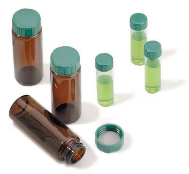 Vials, screw top with solid green Thermoset cap with PTFE liner, preassembled, pkg of 100, 1 X 100 ea (27000)