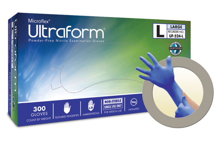 Microflex® Ultraform® UF-524 Nitrile Gloves, Thin Ergonomic Design, 3000/Case