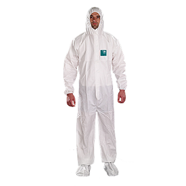 AlphaTec® 1800 Coveralls with Attached Hood & Sure-Step Boots, Microporous Laminate, White