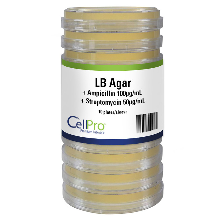 CellPro™ LB + Ampicillin 100ug/ml + Streptomycin 50ug/ml 100mm/10 Sleeve