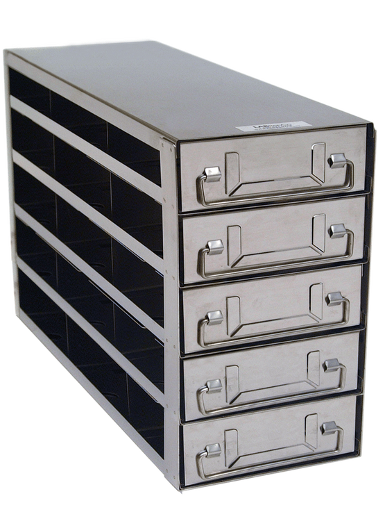 Stainless Steel Freezer Racks with Drawers for 2" Boxes, 3 x 5 Configuration, 15 Box Capacity