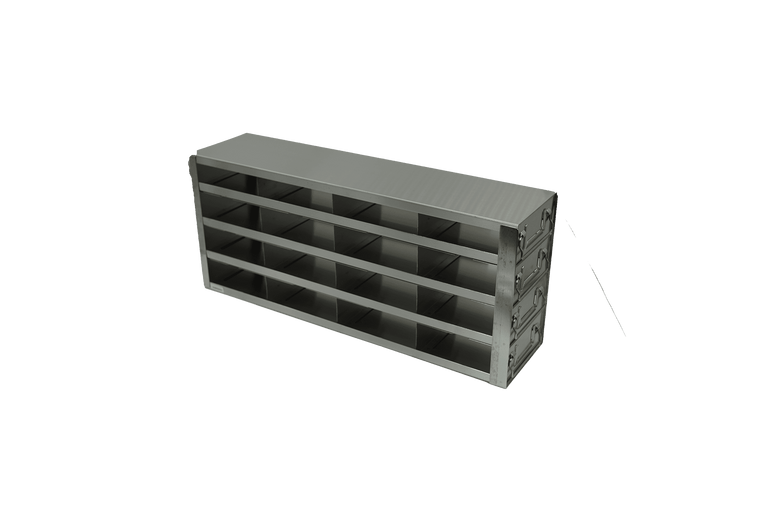 Stainless Steel Freezer Racks with Drawers for 2" Boxes, 4 x 4 Configuration, 16 Box Capacity