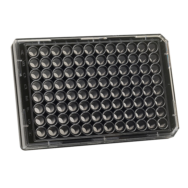 ASI™ Cell Culture Plate, PS, 96 well, Black Wells & Clear Bottom, Sterile, Flat Bottom, TC treated, with lid, 5/inner pack Sterile