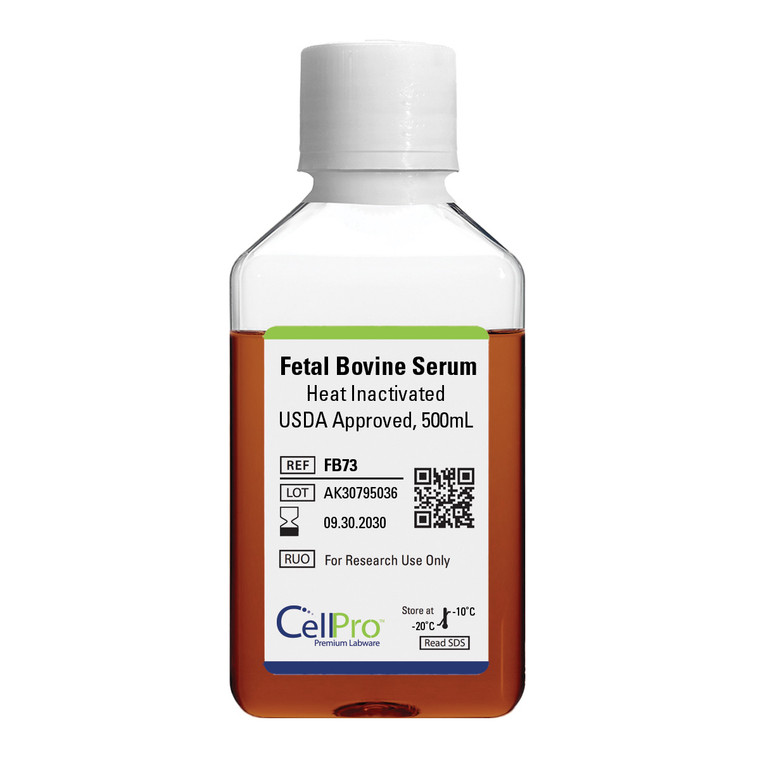 Fetal Bovine Serum (FBS), Heat Inactivated, USDA Approved, 500mL