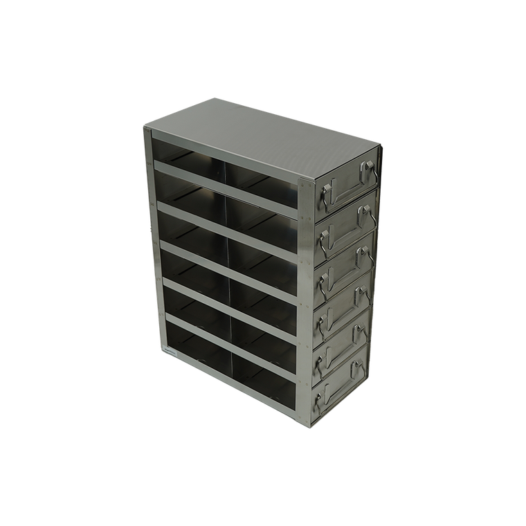 Upright Stainless Steel Freezer Drawer Racks for 2″ Cardboard Boxes 2x6 Configuration, 12 Box Capacity
