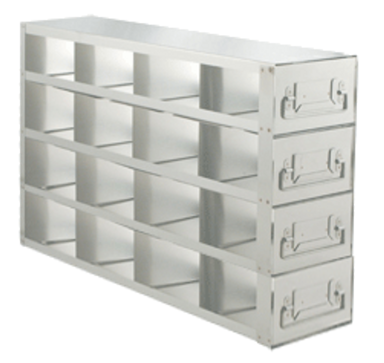 Upright Stainless-Steel Freezer Racks for 3.75″ Cardboard Boxes 4x4 Configuration, 16 Box Capacity
