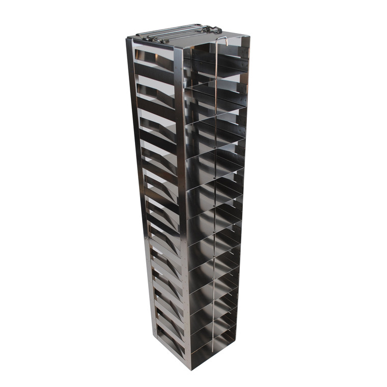 Stainless Steel Freezer Racks for 2" Boxes, Vertical Configuration with Spring Clips, 12 Box Capacity
