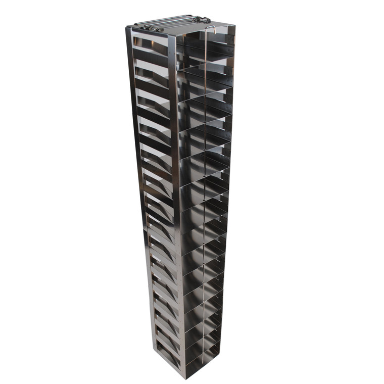 Stainless Steel Freezer Racks for 2" Boxes, Vertical Configuration with Spring Clips, 15 Box Capacity