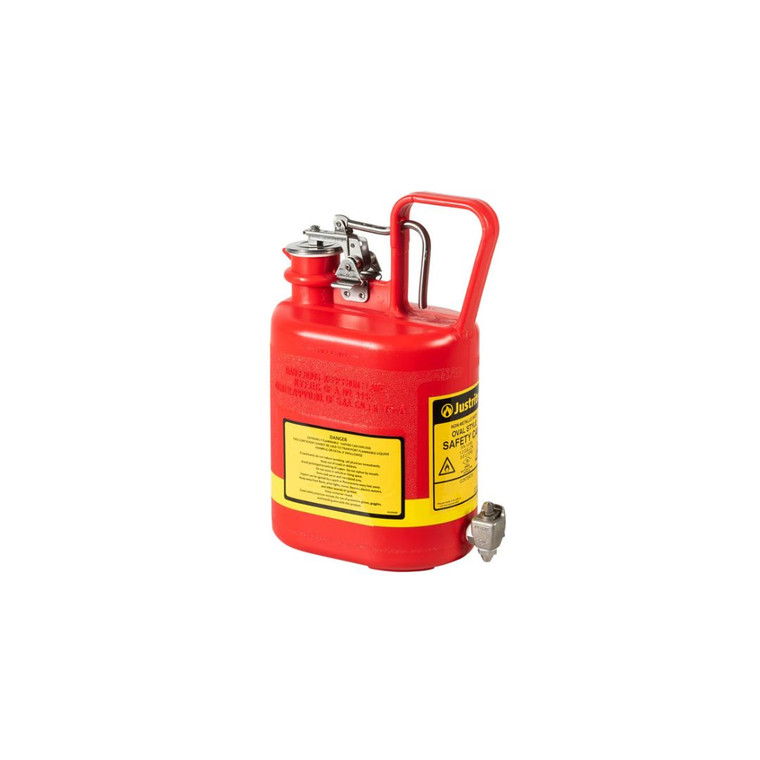 Oval Polyethylene Safety Shelf Can, Stainless Steel Hardware, Bottom Self-Close S/S Faucet, 1 Gallon, Red