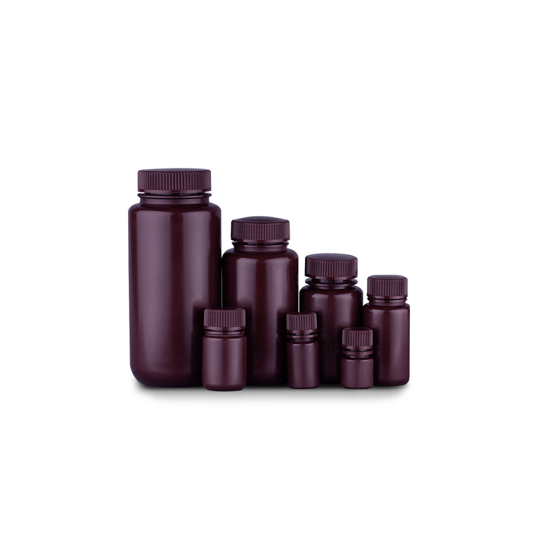 Round Storage Bottle, Amber Color, Wide Mouth, Polyethylene (HDPE)