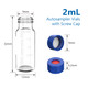 HPLC Chromatography Vial, 2mL CLEAR Glass vial with Writing Area, Flat Base w/ graduations, 9-425 Open Top Ribbed Screw Cap with 9mm White PTFE/Red Silicone Septa 1mm Thick, Vial size: 12 x 32 mm, 10 packs of 100, total 1000/CS