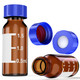 HPLC Chromatography Vial, 2mL AMBER Glass vial with Writing Area, Flat Base w/ graduations, 9-425 Open Top Ribbed Screw Cap with 9mm White PTFE/Red Silicone Septa 1mm Thick, Vial size: 12 x 32 mm, 100/pk