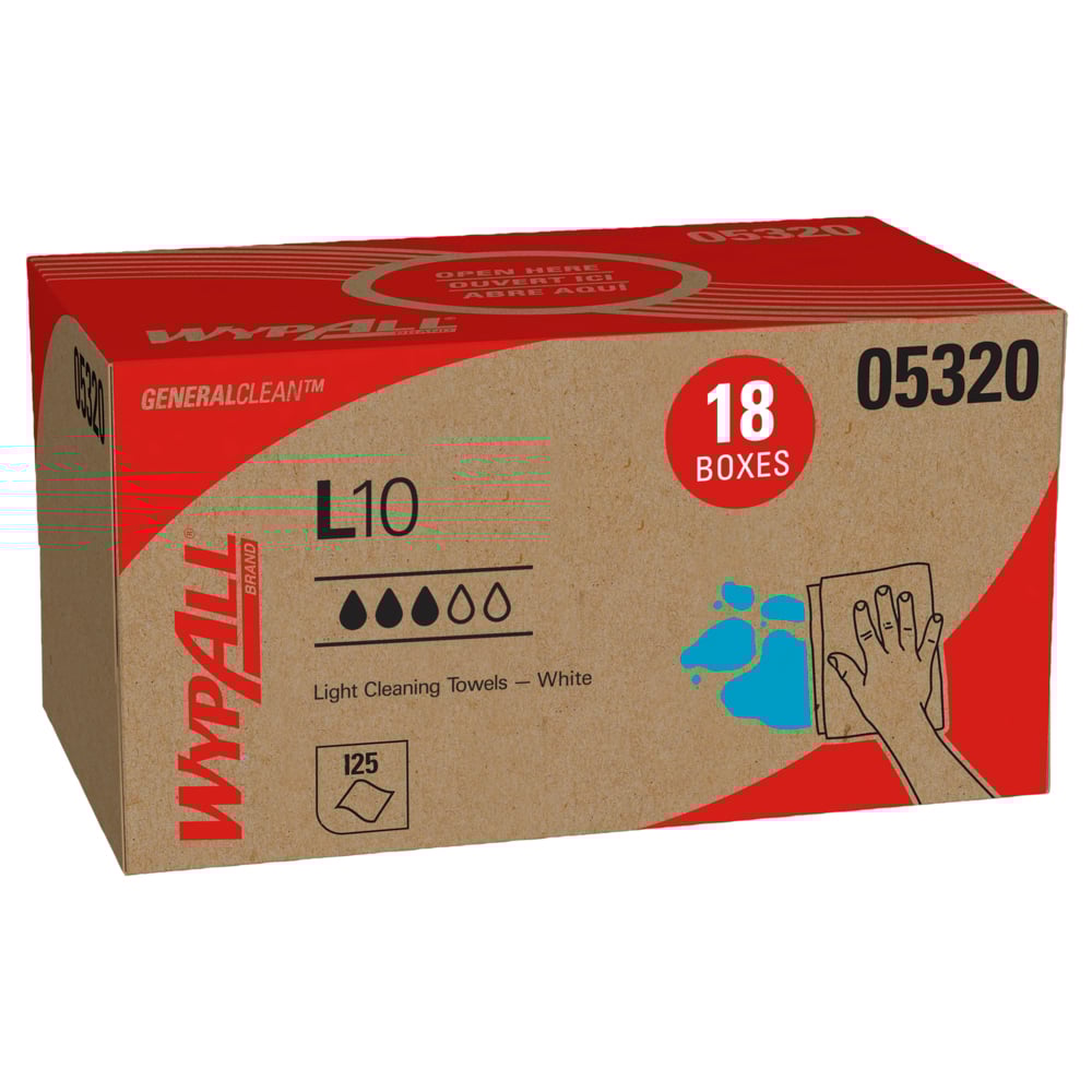 WypAll L10 Disposable Towels 05320, 1-Ply, White, 125 Wipes/Box