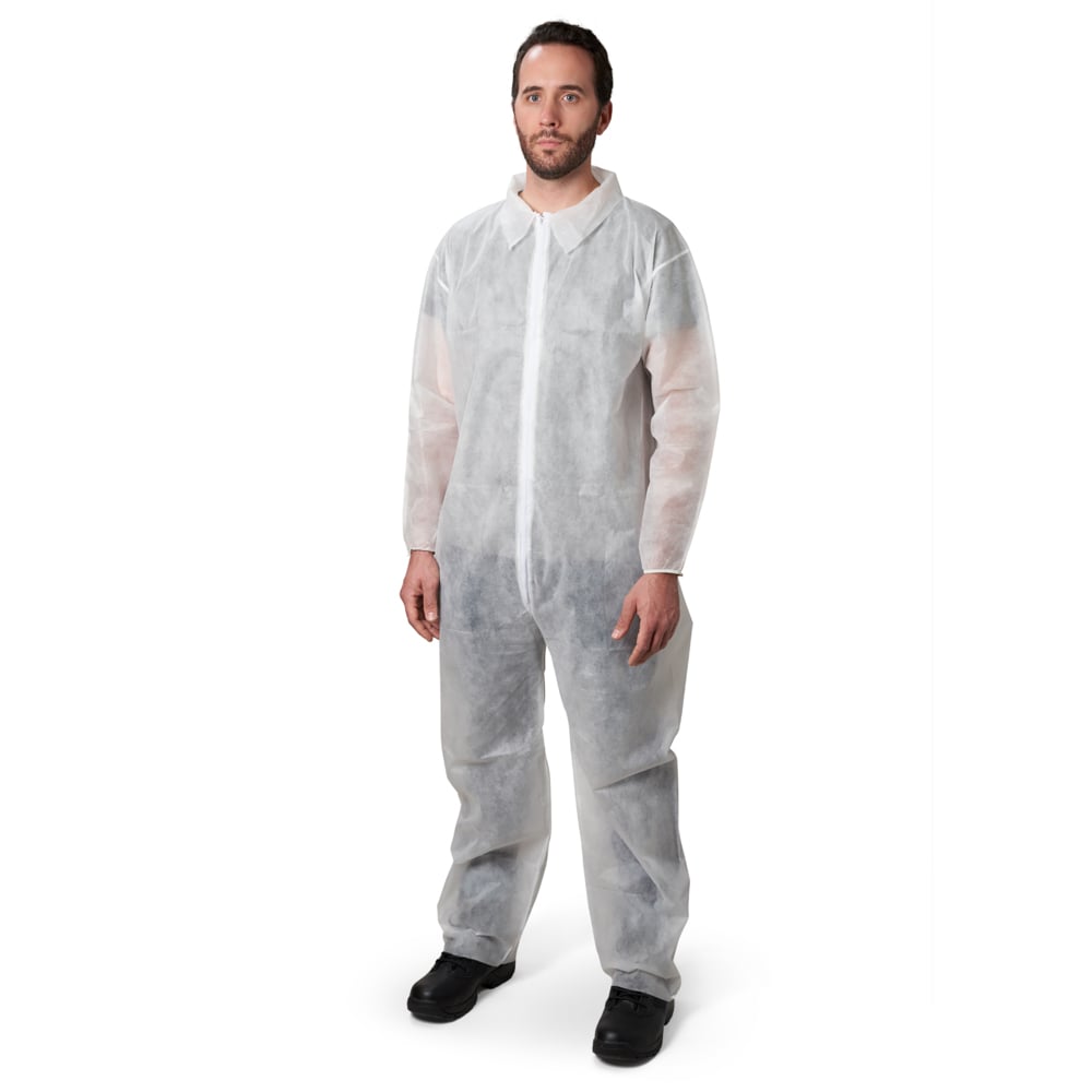 KleenGuard KGA10 Lightweight Coveralls, Large, White, 50/Case