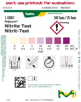 Nitrite Lab Nitrite Test, 100 tests (1100070001) | MilliporeSigma® (Sigma-Aldrich)