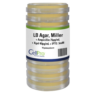 CellPro™ LB + Ampicillin 75ug/ml + Xgal 40ug/ml + IPTG .5mM 100mm, 10/Sleeve